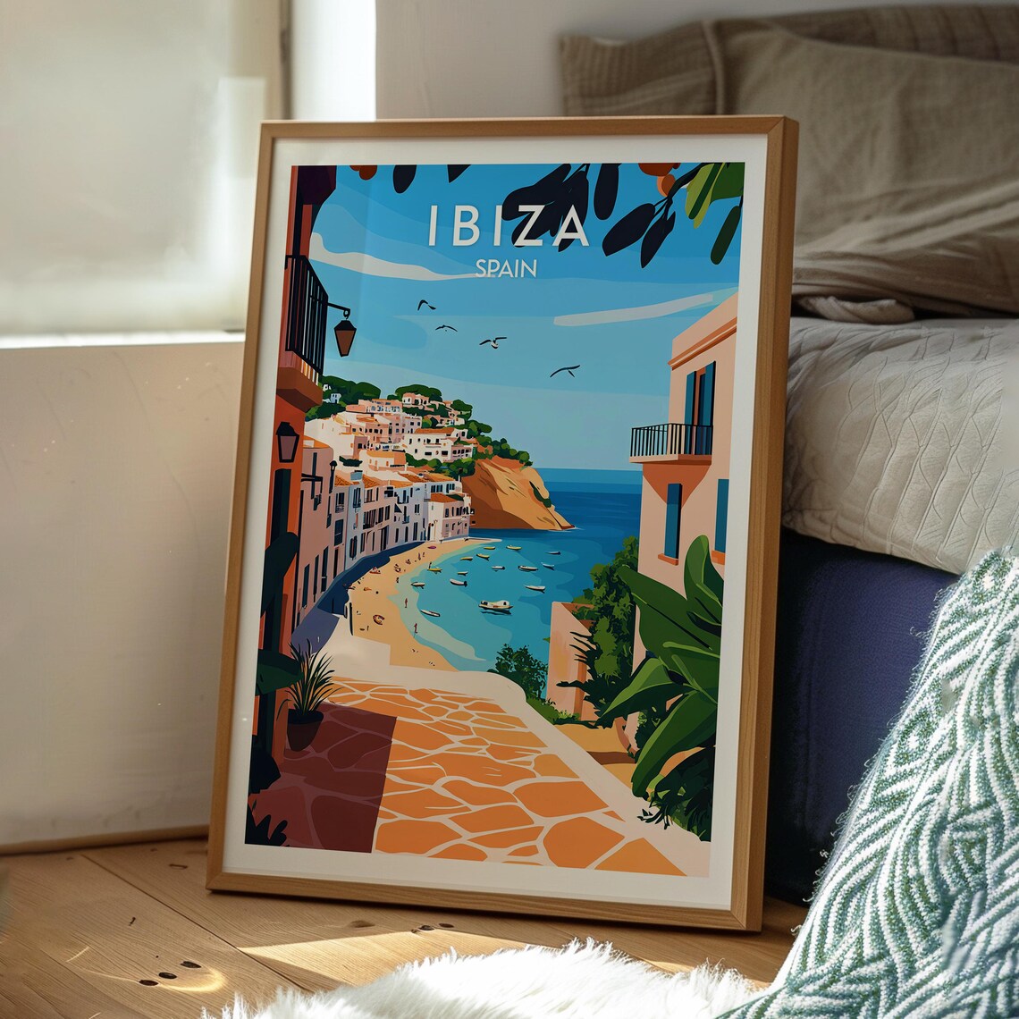 Ibiza Spain Coastal Town Beach Cove Cobbled Lane Travel Poster - Image 3