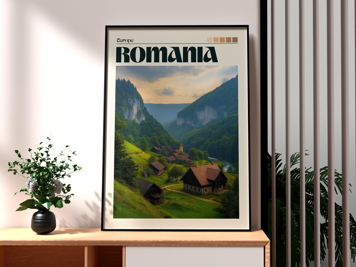 Romania Europe Carpathian Mountain Village Valley Travel Poster