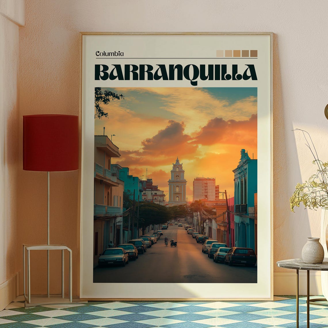 Barranquilla Colombia Colonial Street Sunset Scene Travel Poster - Image 2