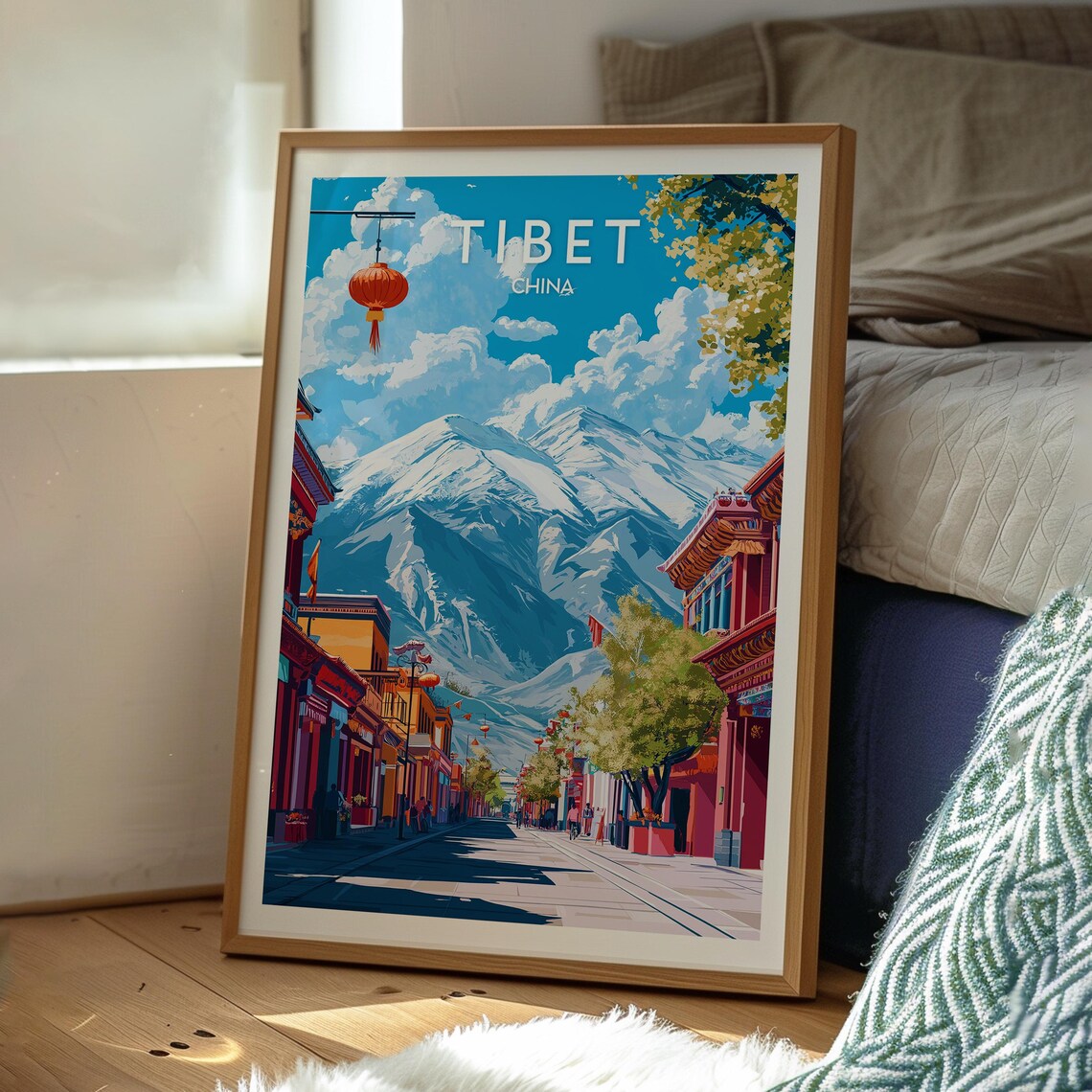 Tibet China Snow Mountain Street Lantern Alpine Travel Poster - Image 3
