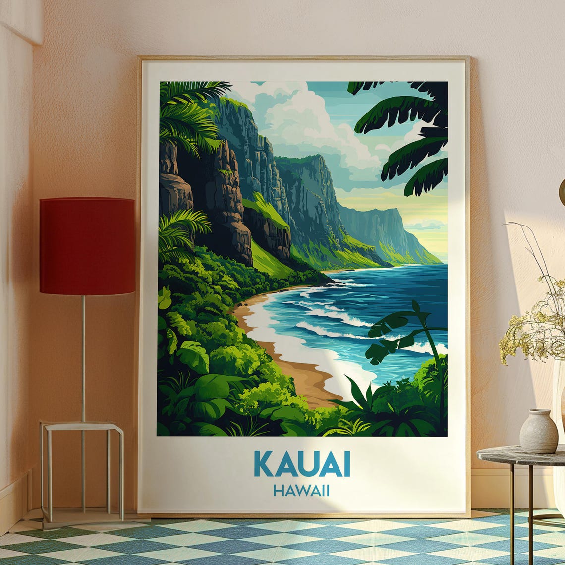 Kauai Hawaii Emerald Cliffs Hidden Beach Pacific Coast Poster - Image 2