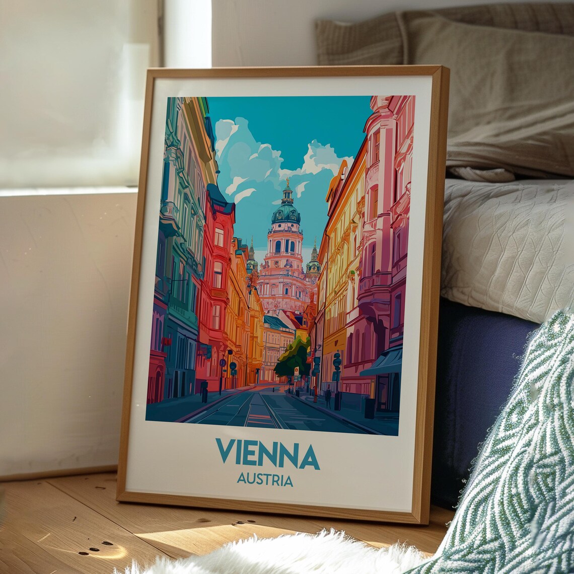 Vienna Austria Colorful Historic Old Town Street Travel Poster - Image 3