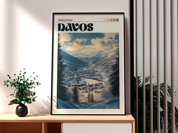 Davos Switzerland Swiss Alps Snowy Ski Resort Valley Travel Poster