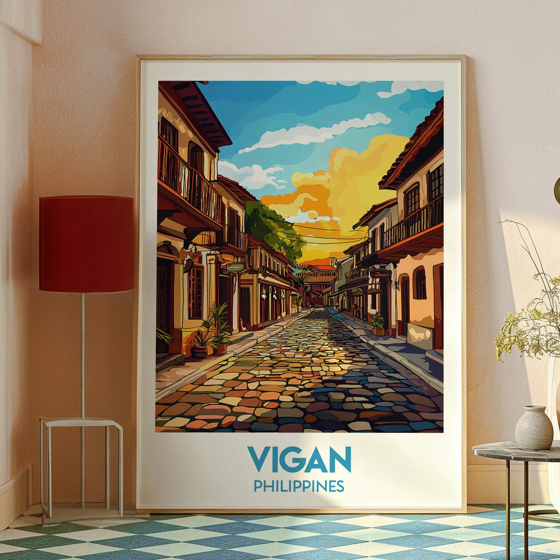 Vigan Philippines Cobblestone Calle Crisologo Sunset Travel Poster - Image 2