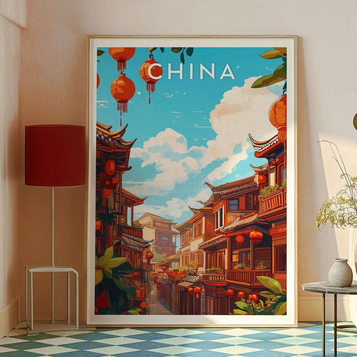 China Lantern Old Town Street Traditional Architecture Travel Poster - Image 2