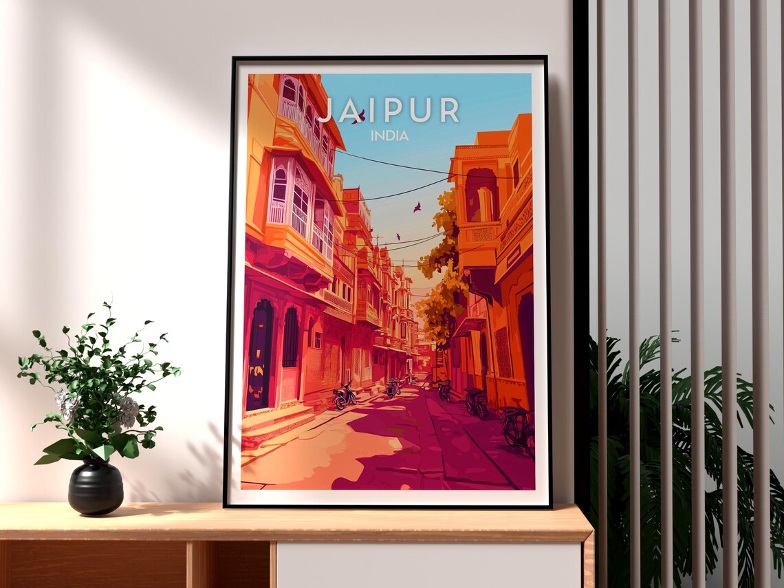 Jaipur India Pink City Heritage Street Old Haveli Travel Poster