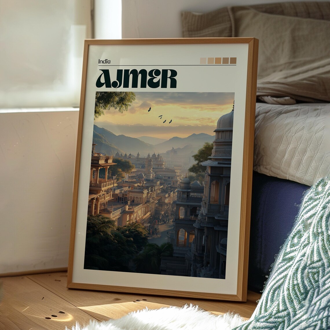 Ajmer India Historic City Skyline Mountains Sunset Travel Art Poster - Image 3