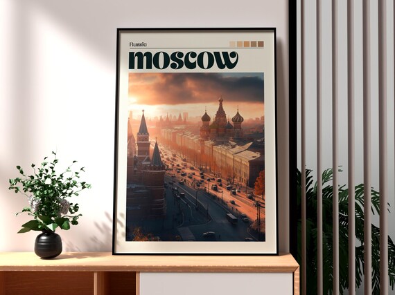 Moscow Kremlin Sunset St Basil Cathedral Cityscape Travel Poster