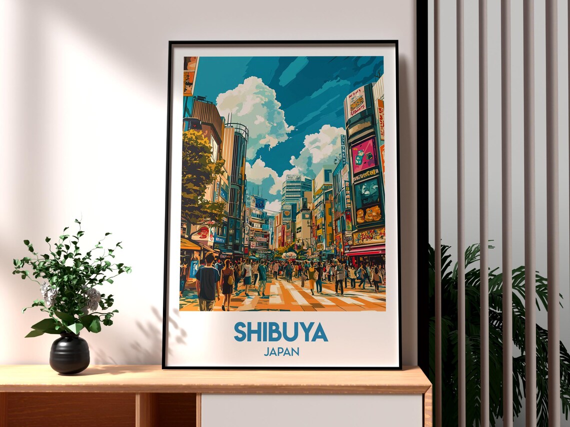 Shibuya Japan Neon Crossing Busy Crowd City Street Travel Poster