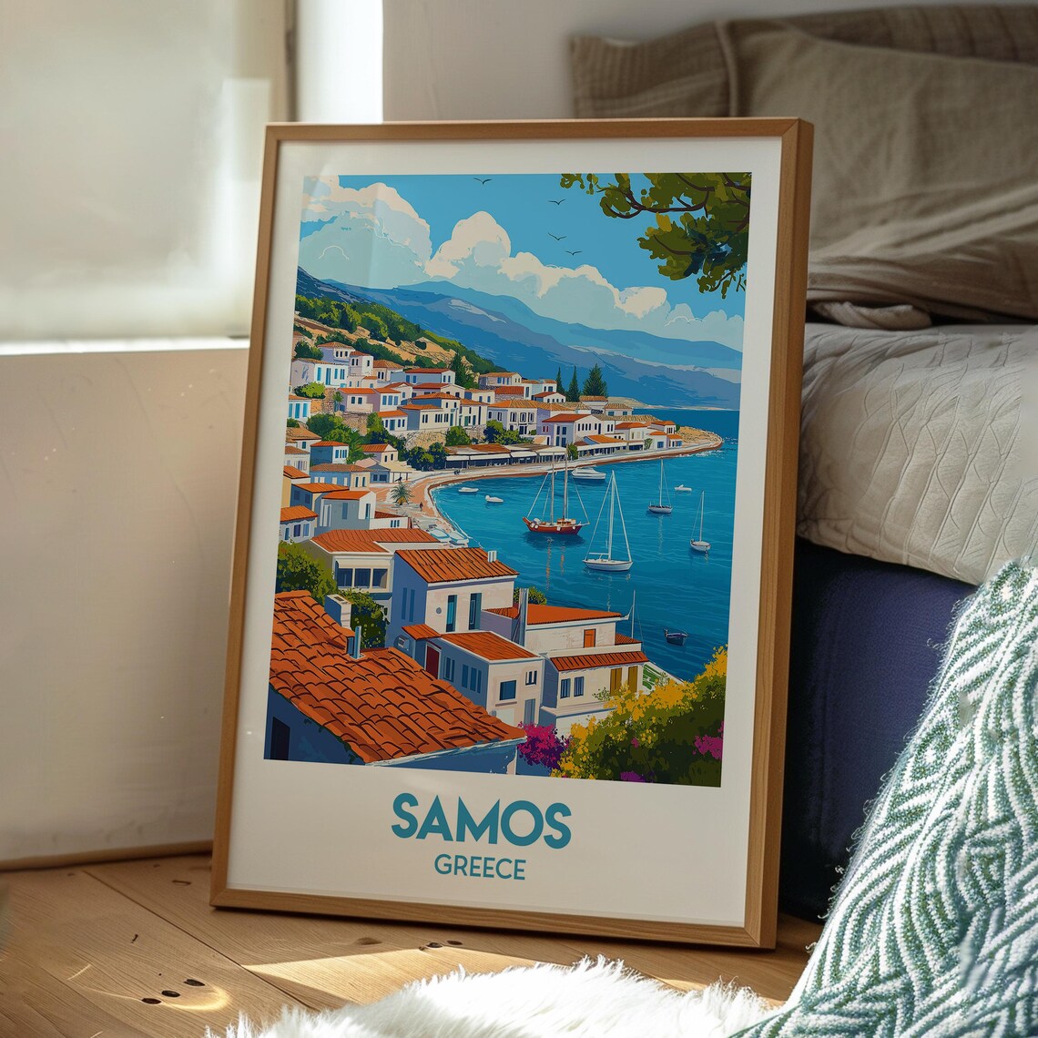 Samos Greece Island Harbor Sailboats Vintage Retro Travel Poster - Image 3