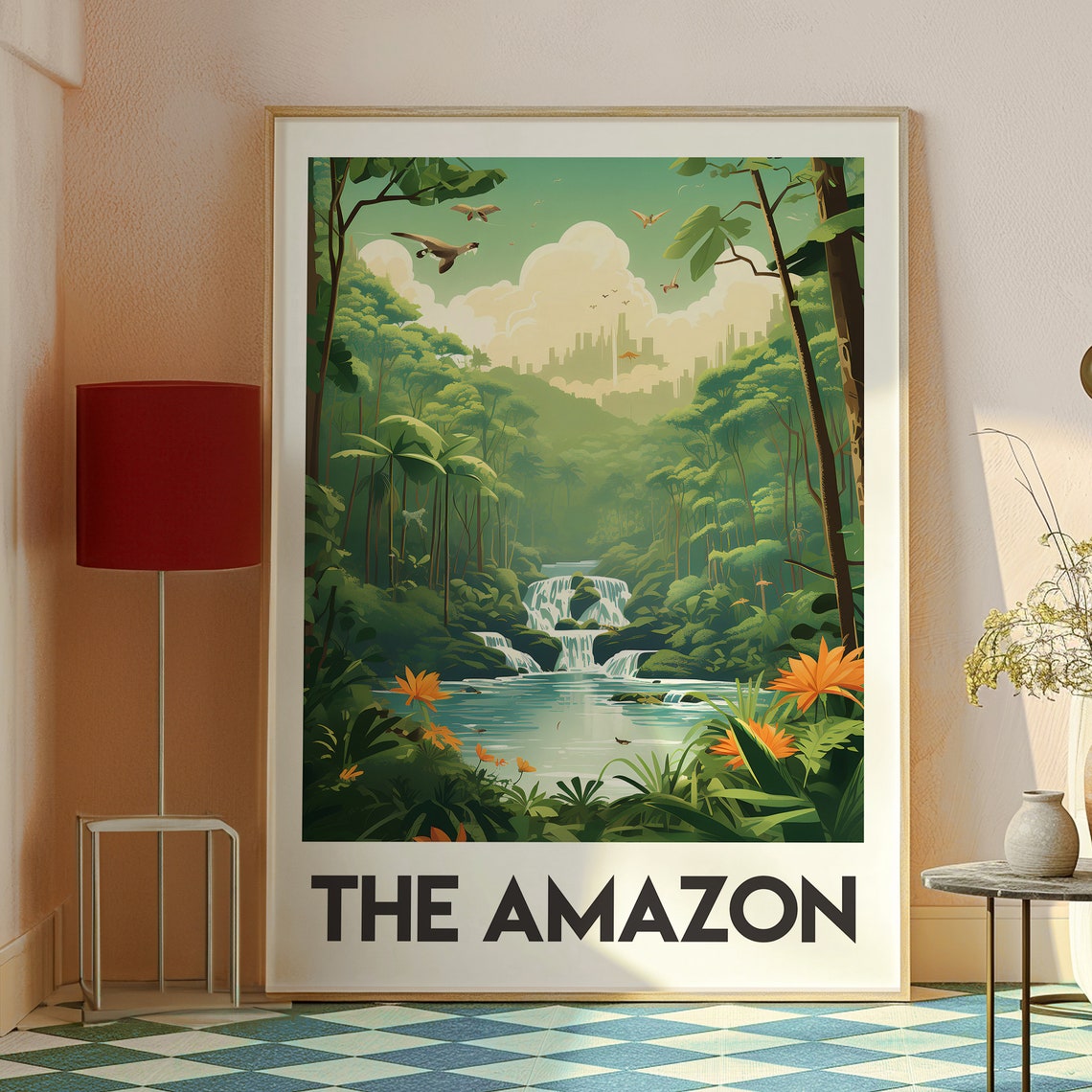 Amazon Rainforest Jungle Waterfall Birds Wildlife Travel Poster - Image 2