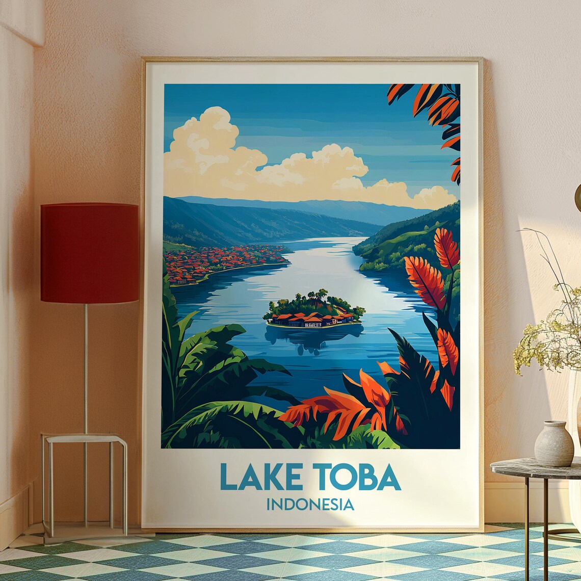 Lake Toba Indonesia Volcanic Island Lake Vintage Travel Poster - Image 2