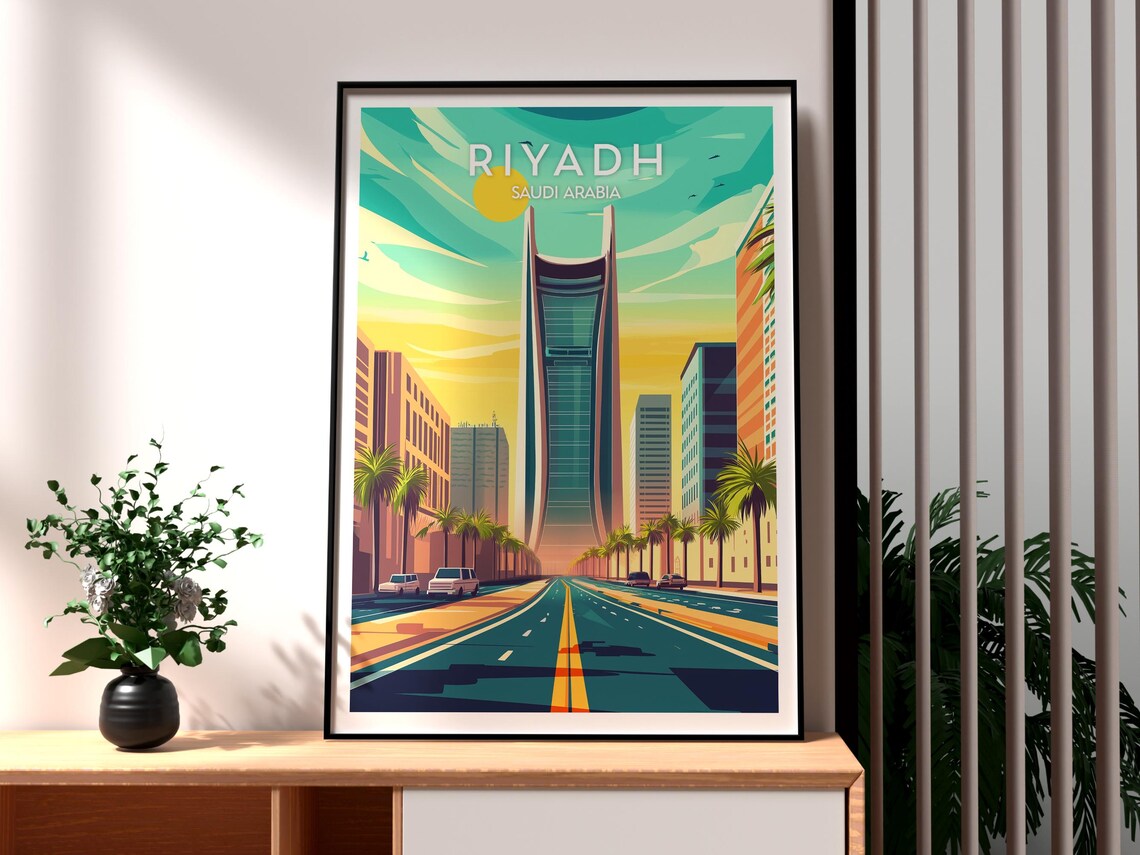 Riyadh Saudi Arabia Modern Skyline Tower Sunset Travel Poster
