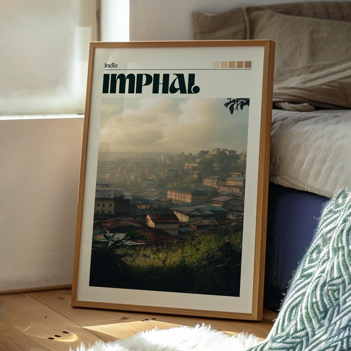 Imphal India Hill Town Dawn Rooftops Cityscape Travel Poster - Image 3