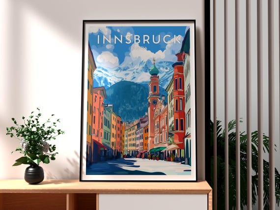 Innsbruck Print Austria Wall Art Poster Skiing Travel Kitzbuhel Austrian Alps