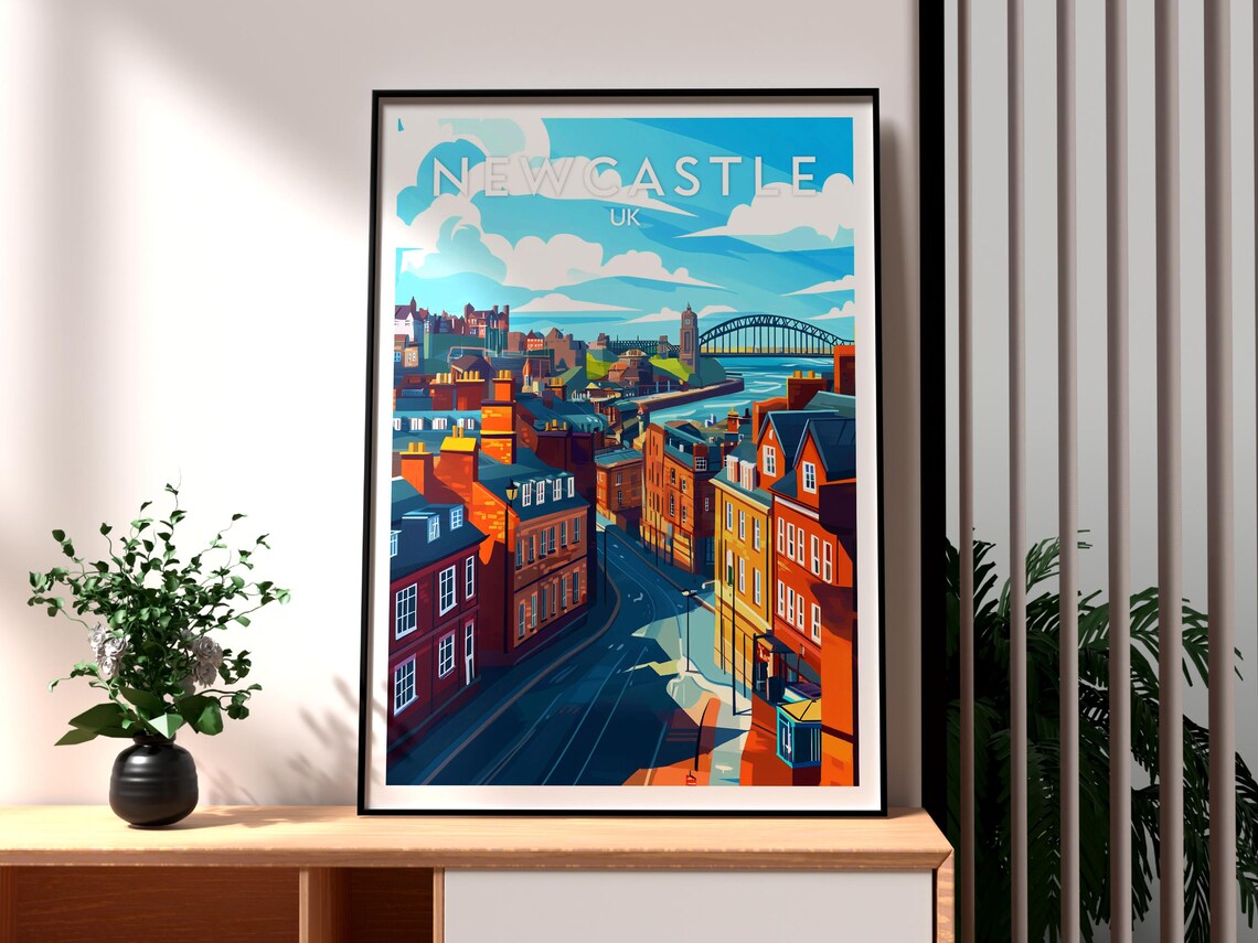 Newcastle UK Tyne Bridge River City Brick Buildings Travel Poster