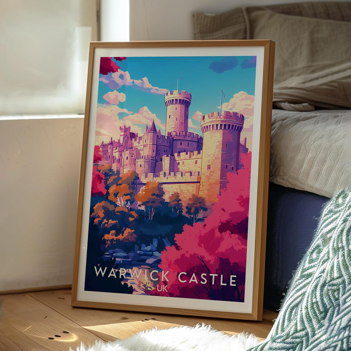 Warwick Castle UK Medieval Fortress Autumn Trees Storybook Poster - Image 3