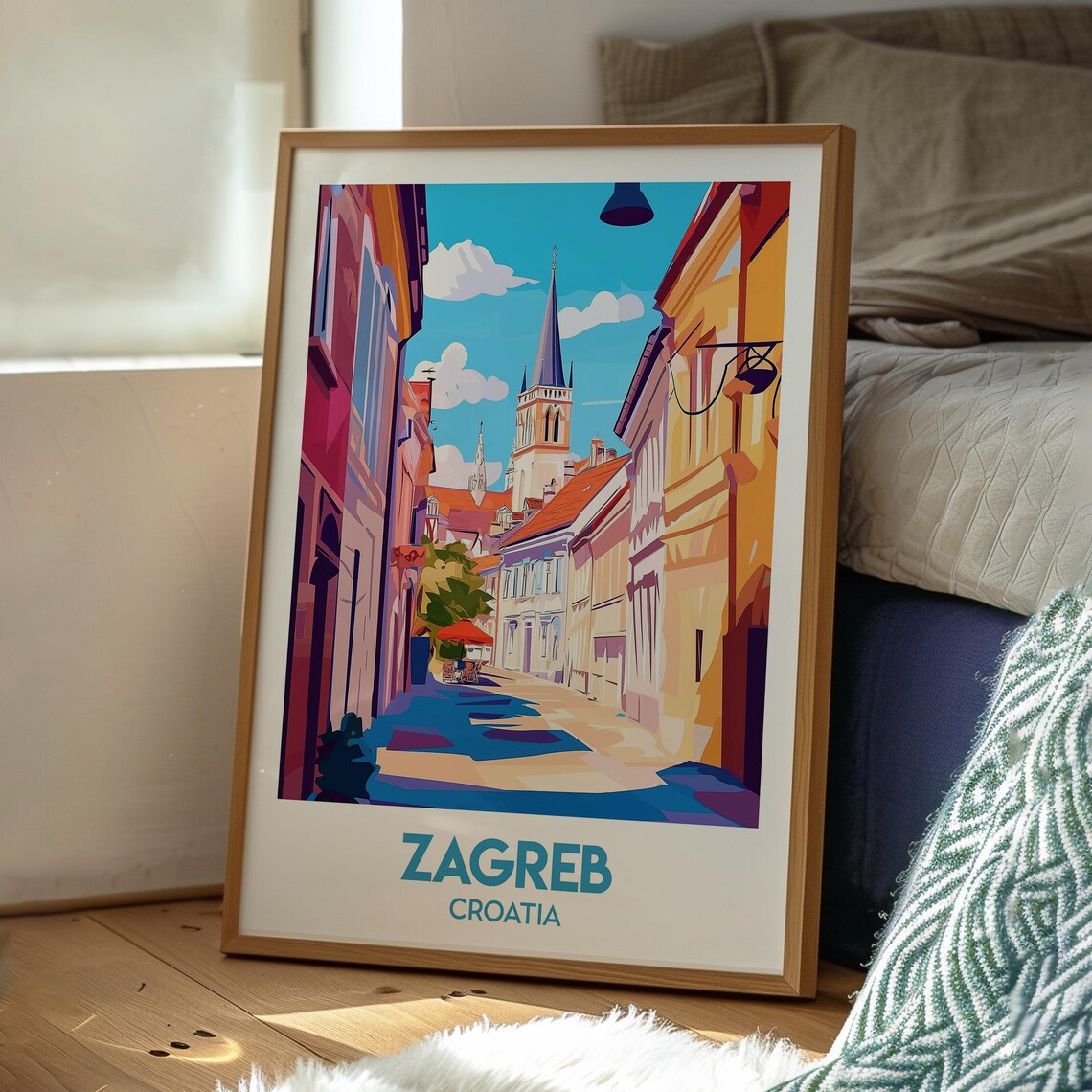 Zagreb Croatia Old Town Street Colorful Church Spire Travel Poster - Image 3
