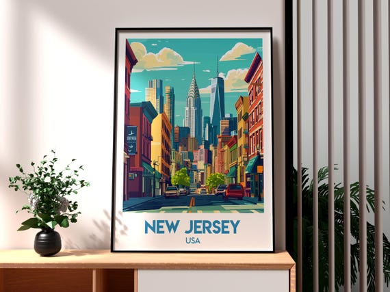 New Jersey Print Usa Wall Art Poster Gift For Traveller Cape May Peninsula Coast