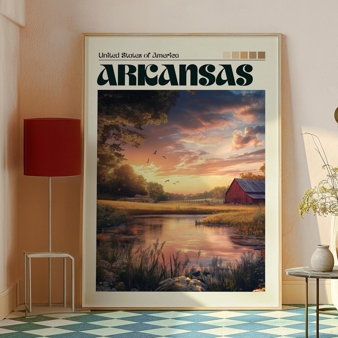 Arkansas USA Sunset River Barn Countryside Vintage Travel Poster - Image 2
