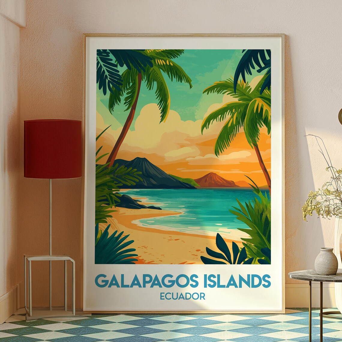 Galapagos Islands Ecuador Tropical Volcano Beach Travel Poster - Image 2