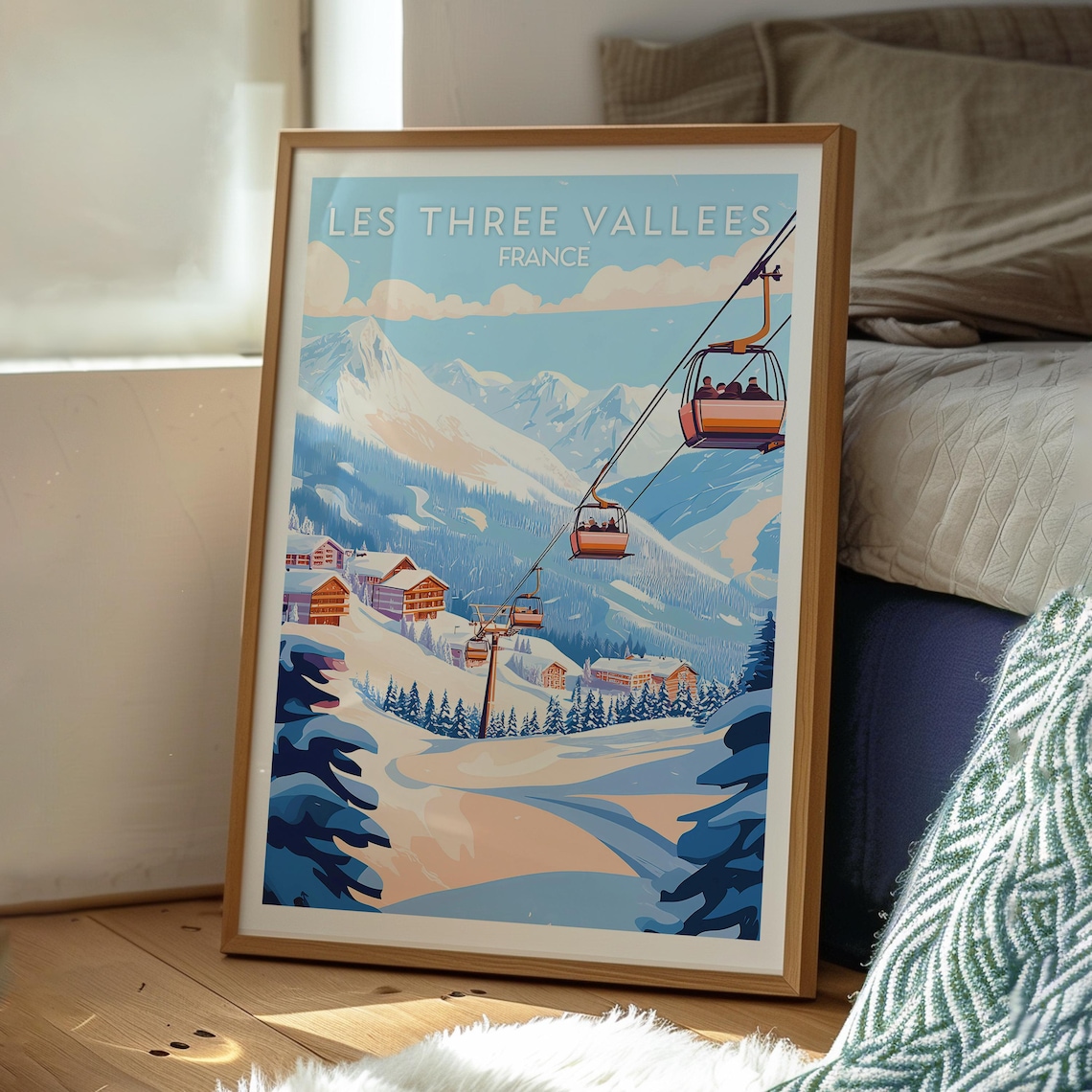 Les Three Vallees French Alps Skiing Travel Poster - Image 3