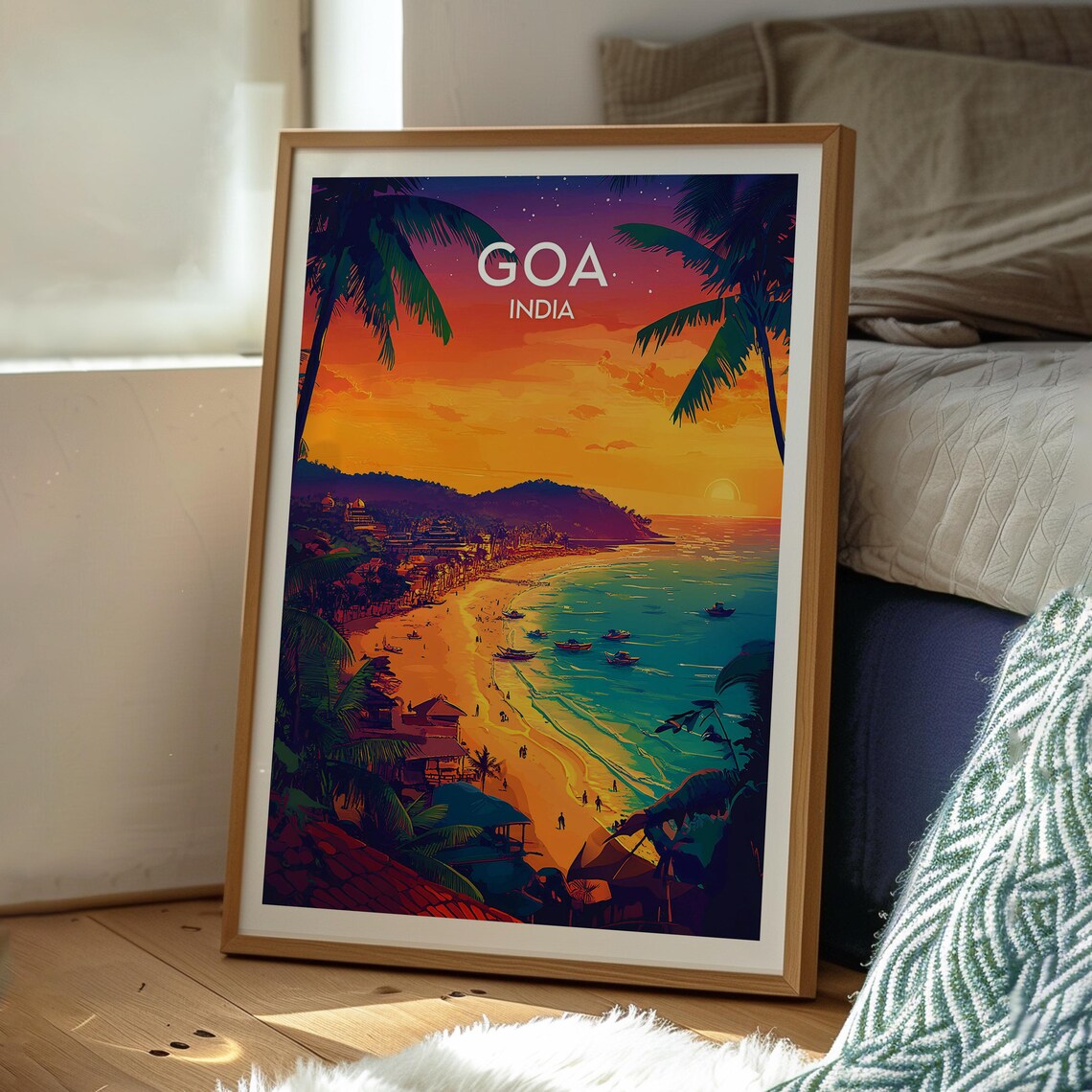 Goa India Palm Beach Sunset Boats Arabian Coast Travel Poster - Image 3