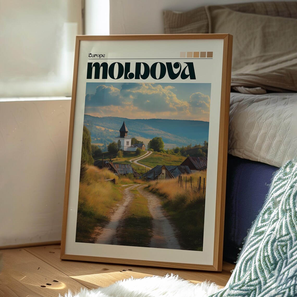 Moldova Europe Countryside Village Church Golden Field Poster - Image 3