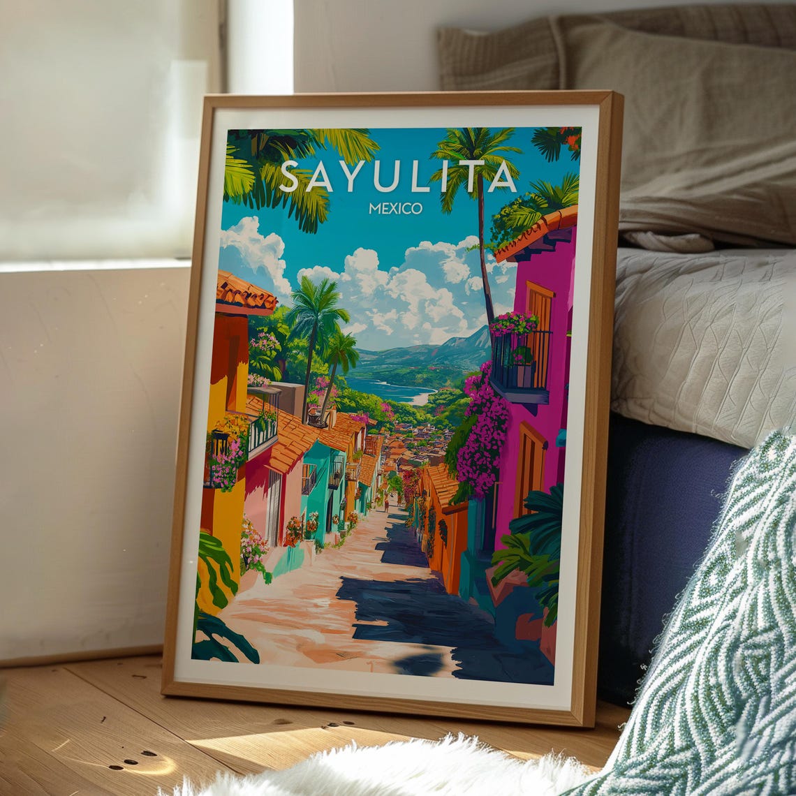 Sayulita Print Mexico Wall Art Beach Poster Travel Surfing - Image 3