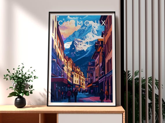 Chamonix Print Mount Blanc Wall Art The Alpes Travel France Skiing Poster French Alps
