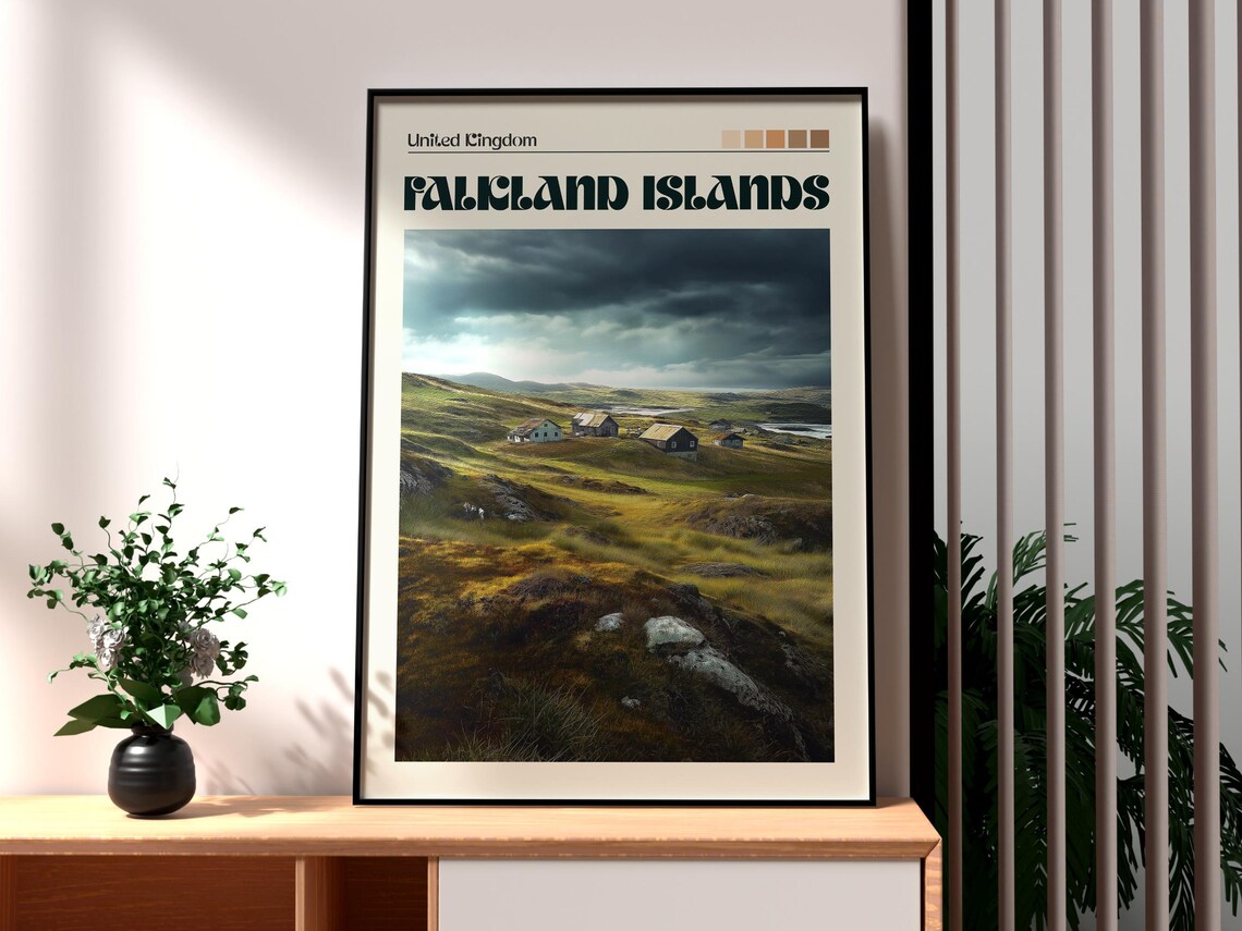 Falkland Islands Remote Moorland Settlement Stormy Sky Poster