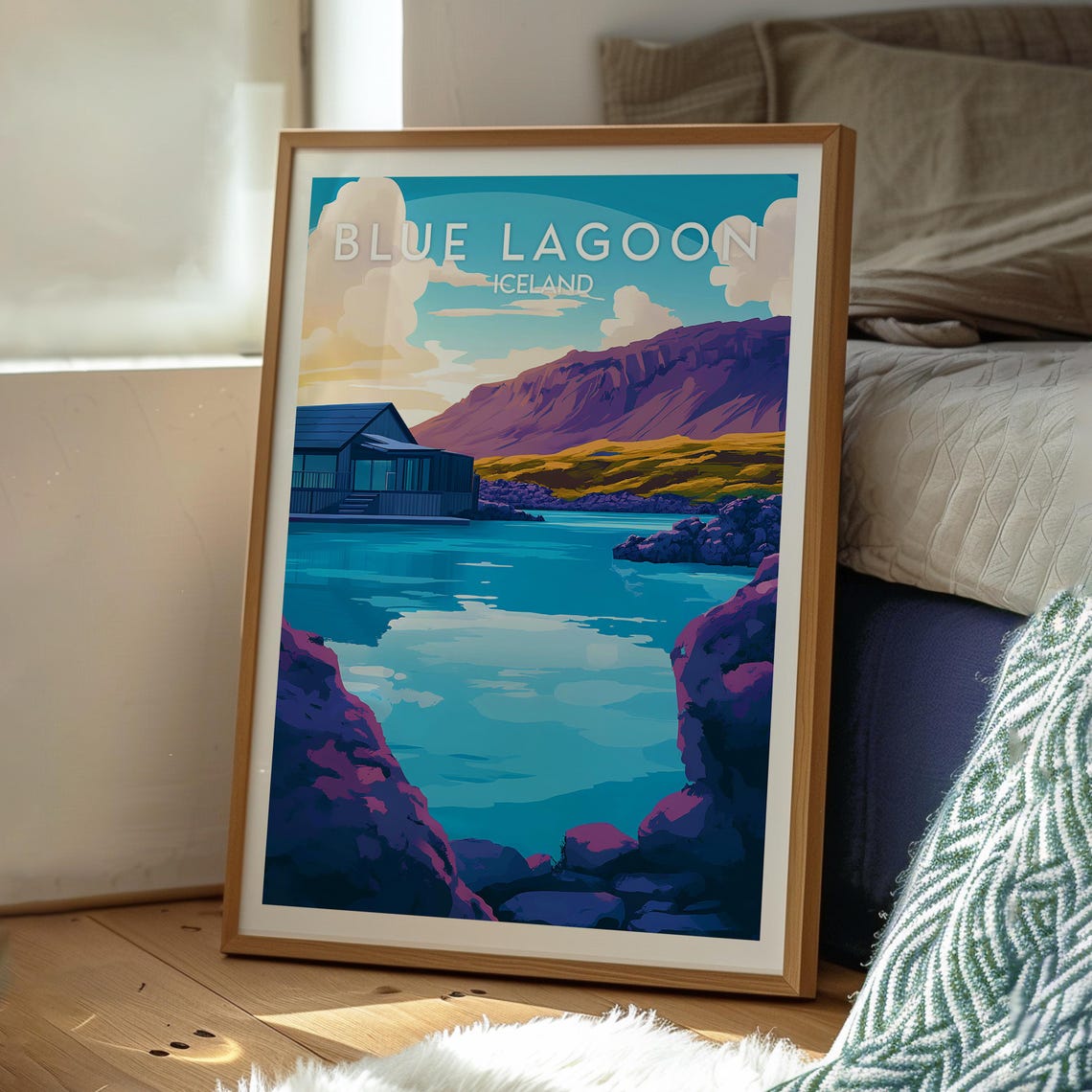 Blue Lagoon Iceland Geothermal Spa Illustrated Art Travel Poster - Image 3