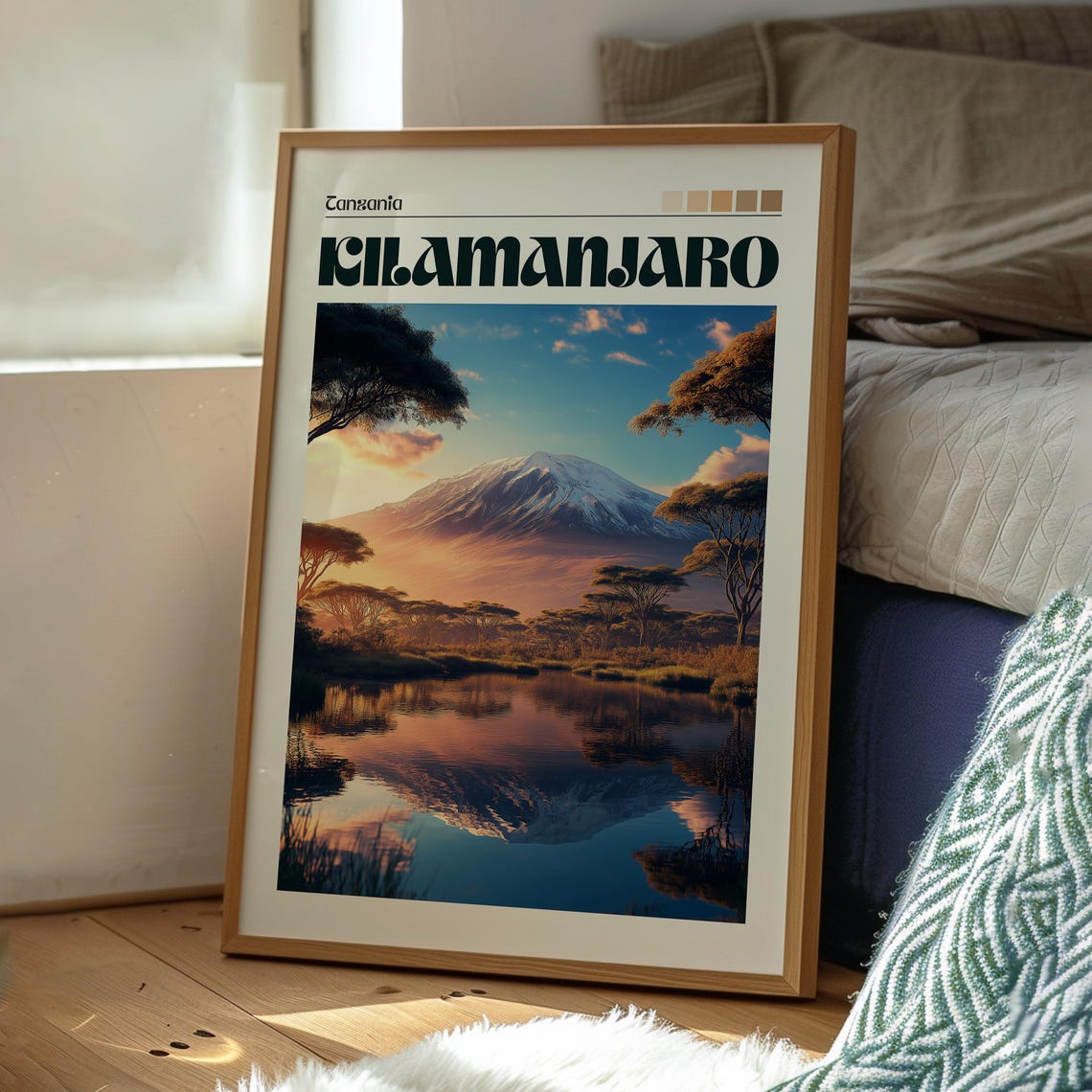 Kilimanjaro Tanzania Snow Peak Lake Reflection Safari Art Poster - Image 3
