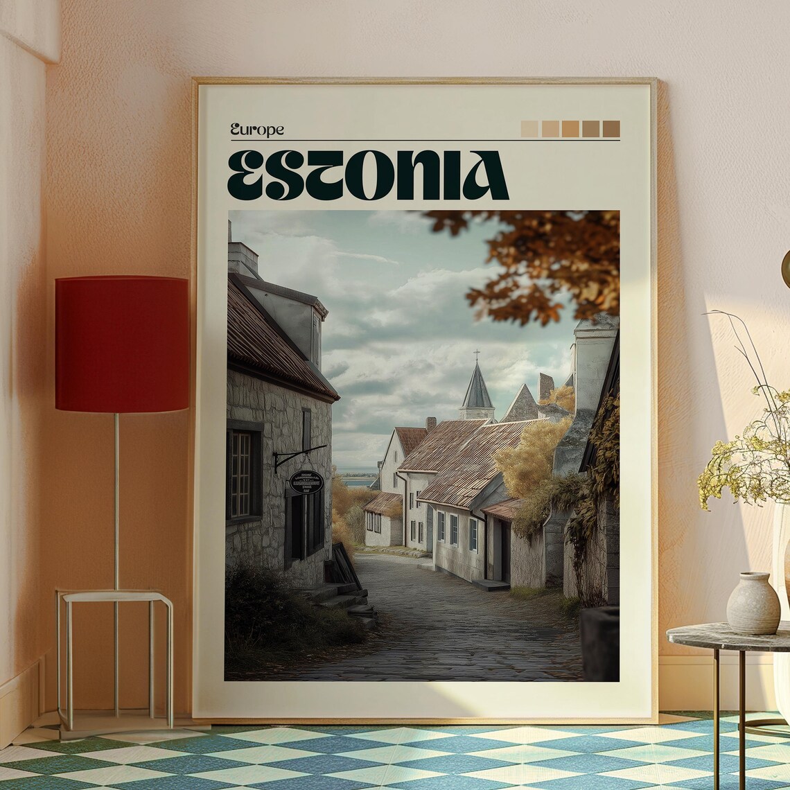 Estonia Europe Old Town Cobblestone Street Charming Travel Poster - Image 2