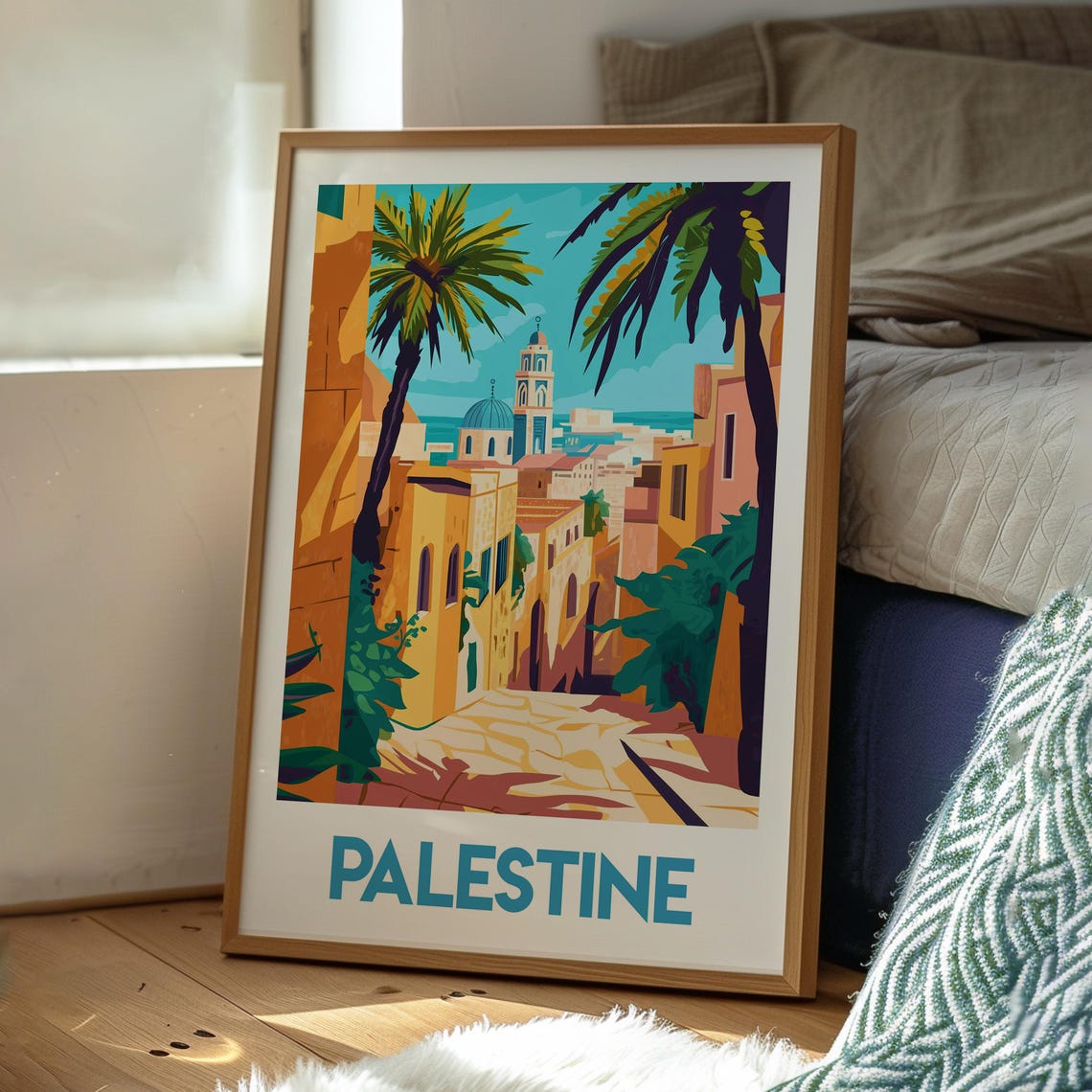 Palestine Historic Old City Stone Street Palm Dome Skyline Poster - Image 3