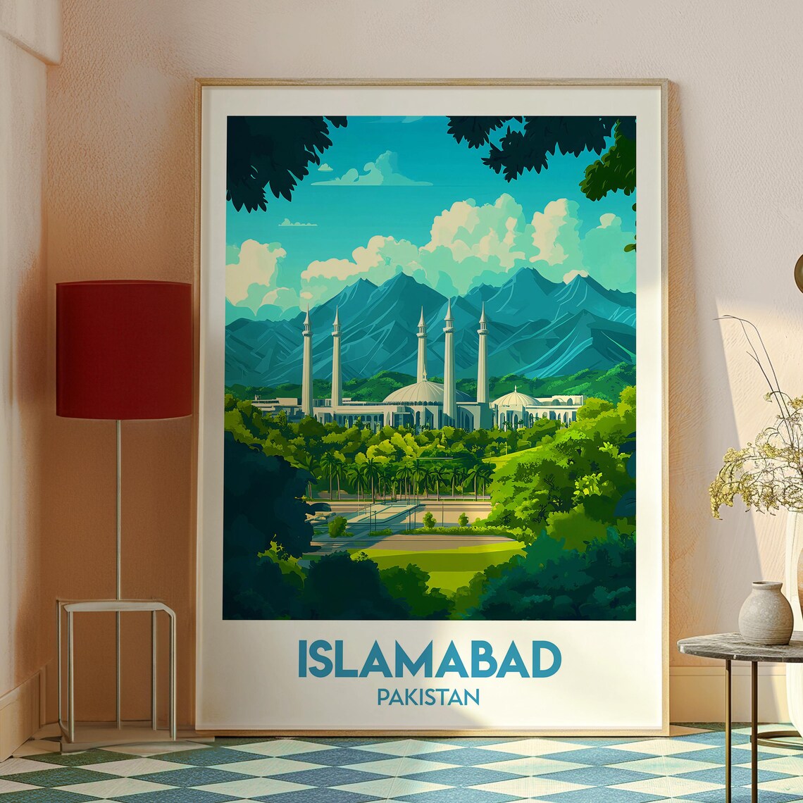 Islamabad Pakistan Faisal Mosque Margalla Hills Skyline Travel Poster - Image 2
