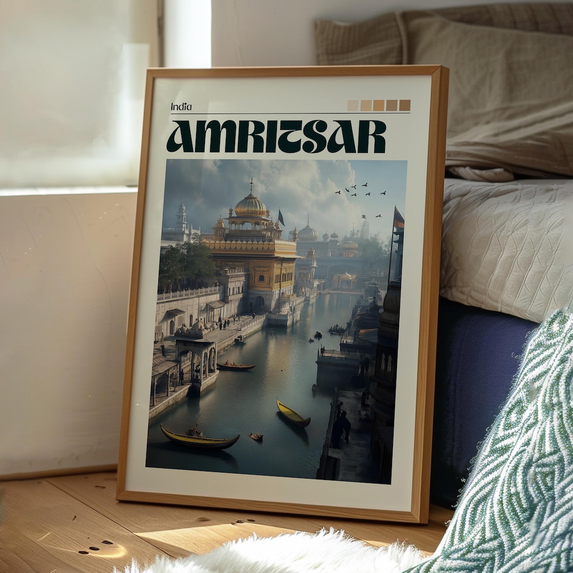 Amritsar India Golden Temple Sacred Lake Vintage Travel Poster - Image 3