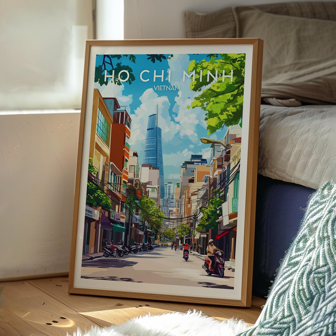 Ho Chi Minh Vietnam City Street Motorbikes Skyline Travel Poster - Image 3
