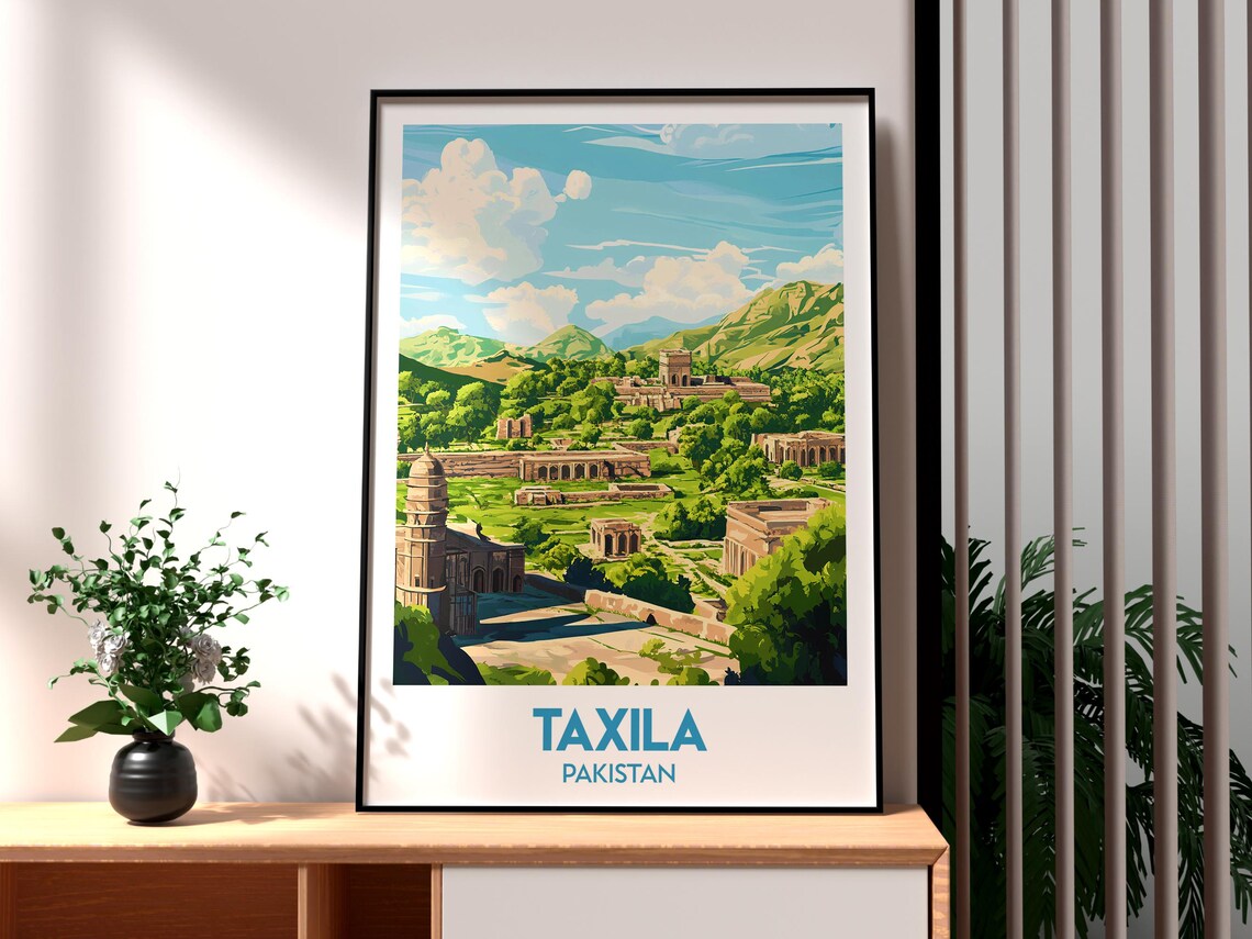 Taxila Pakistan Ancient Ruins Valley Green Vintage Travel Poster