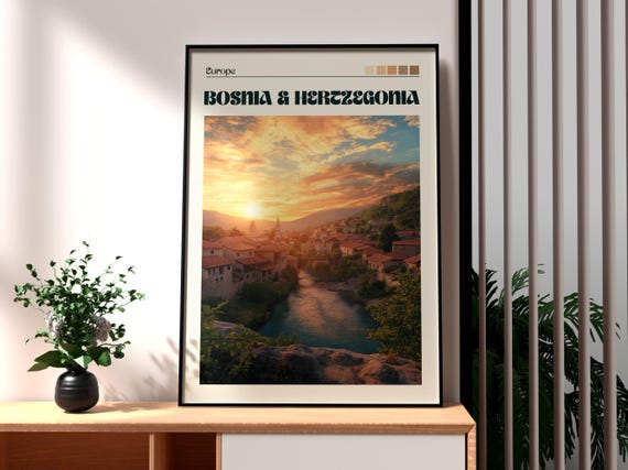Bosnia And Herzegovina Wall Art Mostar Poster Neretva River Stari Most Bridge Europe