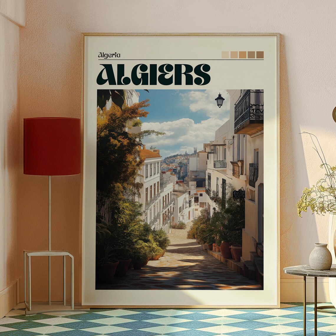Algiers Algeria White City Alleyway Sunlit Retro Travel Art Poster - Image 2