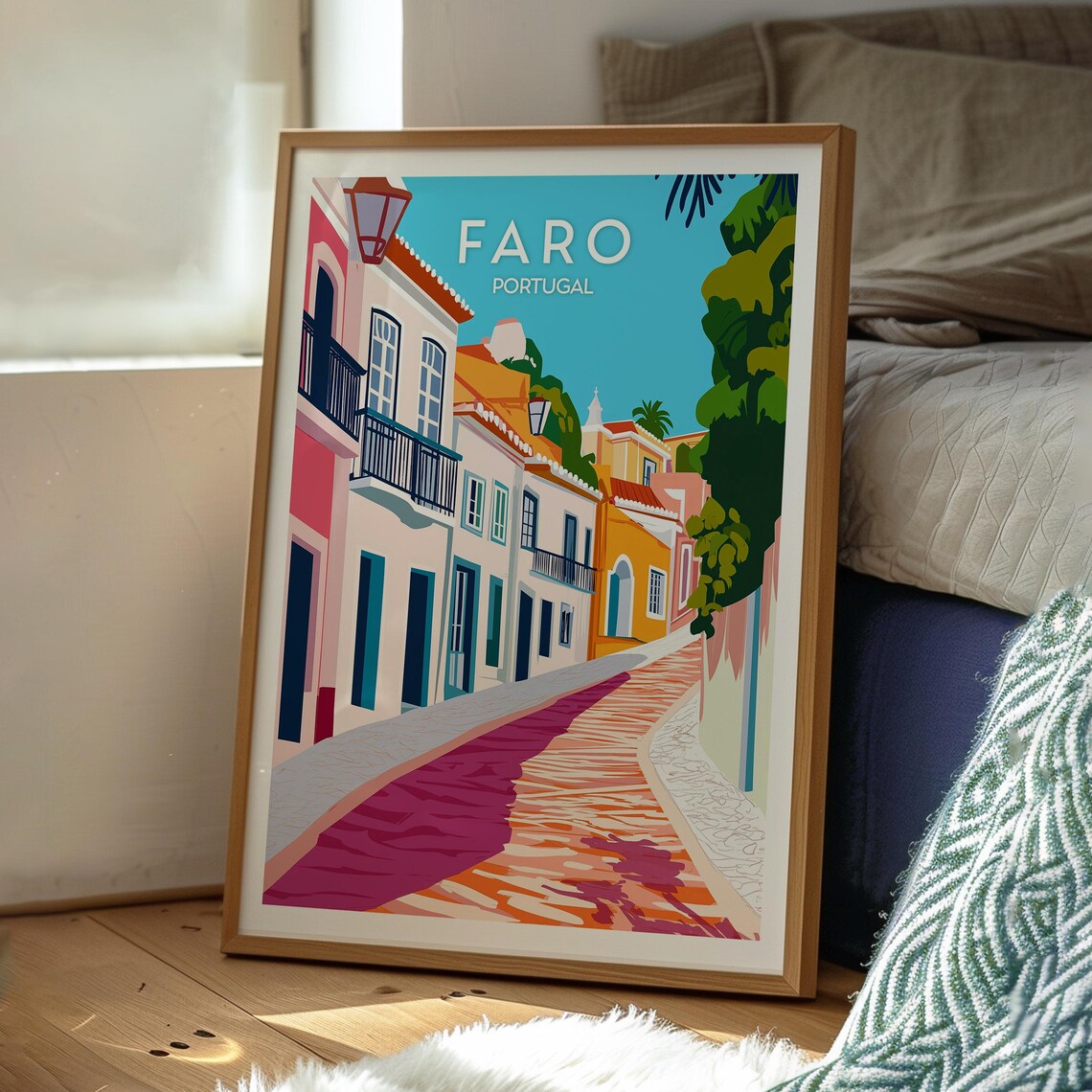Faro Portugal Retro Travel Poster Algarve Old Town Street Art - Image 3