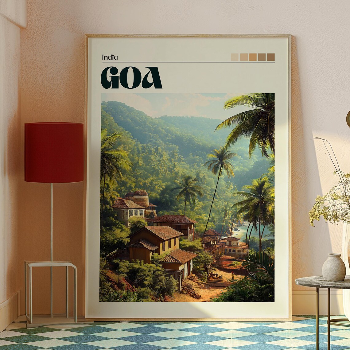 Goa India Tropical Hill Village Palms Red Roofs Travel Poster - Image 2