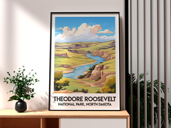 Theodore Roosevelt National Park North Dakota Badlands River Travel Poster