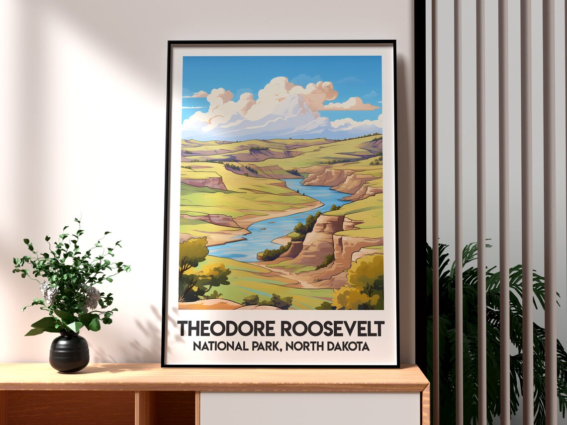 Theodore Roosevelt National Park North Dakota Badlands River Travel Poster