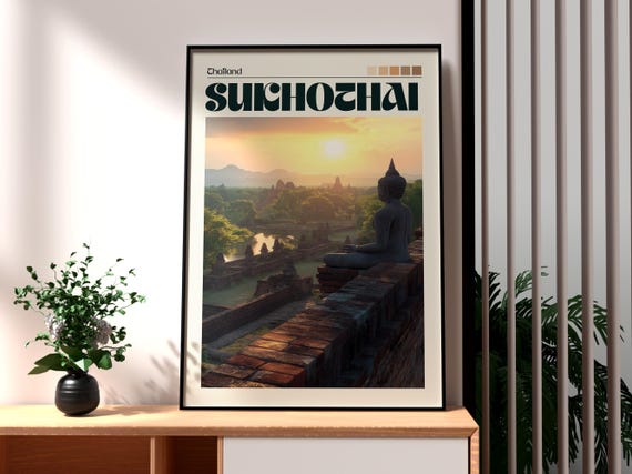 Sukhothai Print Thailand Wall Art Chiang Mai Travel Temples Poster Backpacking Gift For Traveller