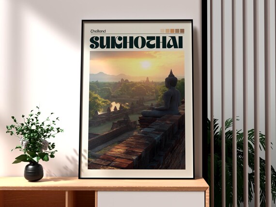 Sukhothai Thailand Buddha Statue Ancient Temple Sunrise Temple Poster