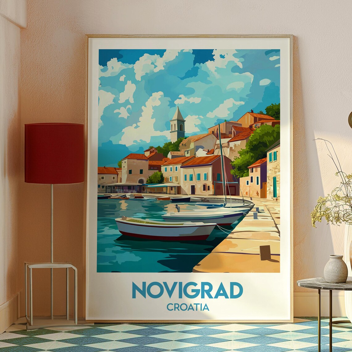 Novigrad Croatia Stone Quay Fishing Boats Old Harbor Travel Poster - Image 2