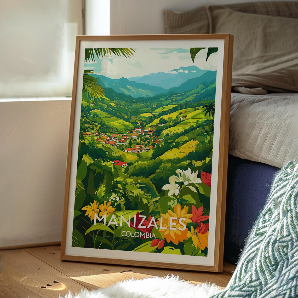Manizales Colombia Coffee Region Green Hills Town Travel Poster - Image 3