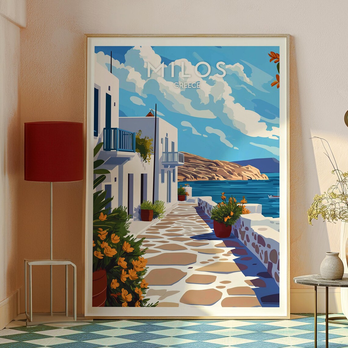 Milos Greece Cycladic Whitewashed Alley Aegean Sea View Travel Poster - Image 2
